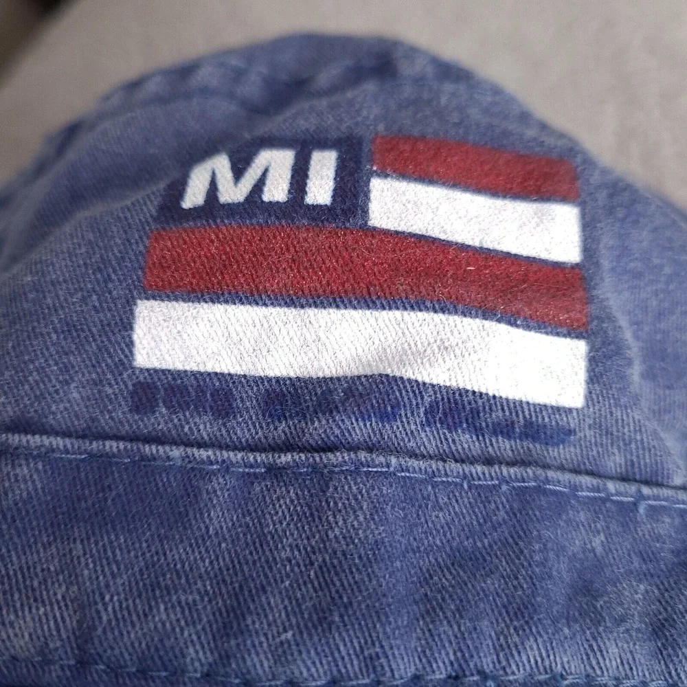 Michigan USA Flag Bucket Sun Hat Cap Blue L/XL Chambray Denim‎ Faded Patriotic